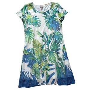 Women's CHICO'S Artsy Green Blue Midi Summer Dress Lined Size 1 Misses 8